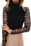 Turtle Neck Lace Long Sleeve Top