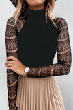 Turtle Neck Lace Long Sleeve Top