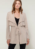 Oversized Lapel Jacket with Tie, Taupe