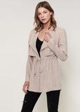 Oversized Lapel Jacket with Tie, Taupe