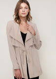 Oversized Lapel Jacket with Tie, Taupe