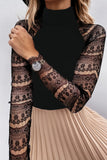 Turtle Neck Lace Long Sleeve Top